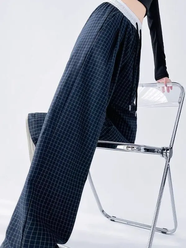 Amerikanische Retro Breite Bein Hosen frauen Lose Design Farbe Blo Casual Hohe Taille Gerade Geschnitten Hosen Koreanische Sle Pendeln