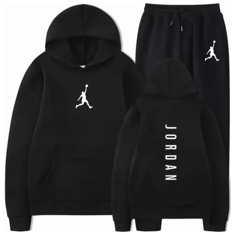 2025 الربيع والخريف اللياقة البدنية في الهواء الطلق كرة السلة ملابس رياضية غير رسمية مجموعة موضة الرجال مقنعين البلوز + سراويل للجري قطعتين مجموعة