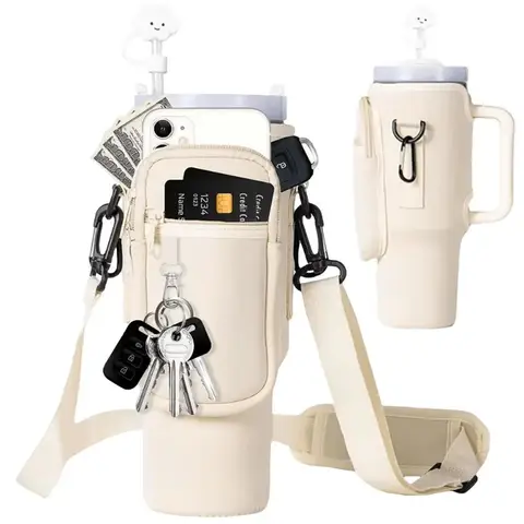 40oz Neoprene Water Bottle Carrier Bag with Adjustable Shoulder Strap Water Bottle Holder Pouch For Stanley Quencher Cup Sleeve