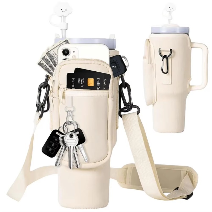  40oz Neoprene Water Bottle Carrier Bag with Adjustable Shoulder Strap Water Bottle Holder Pouch For Stanley Quencher Cup Sleeve