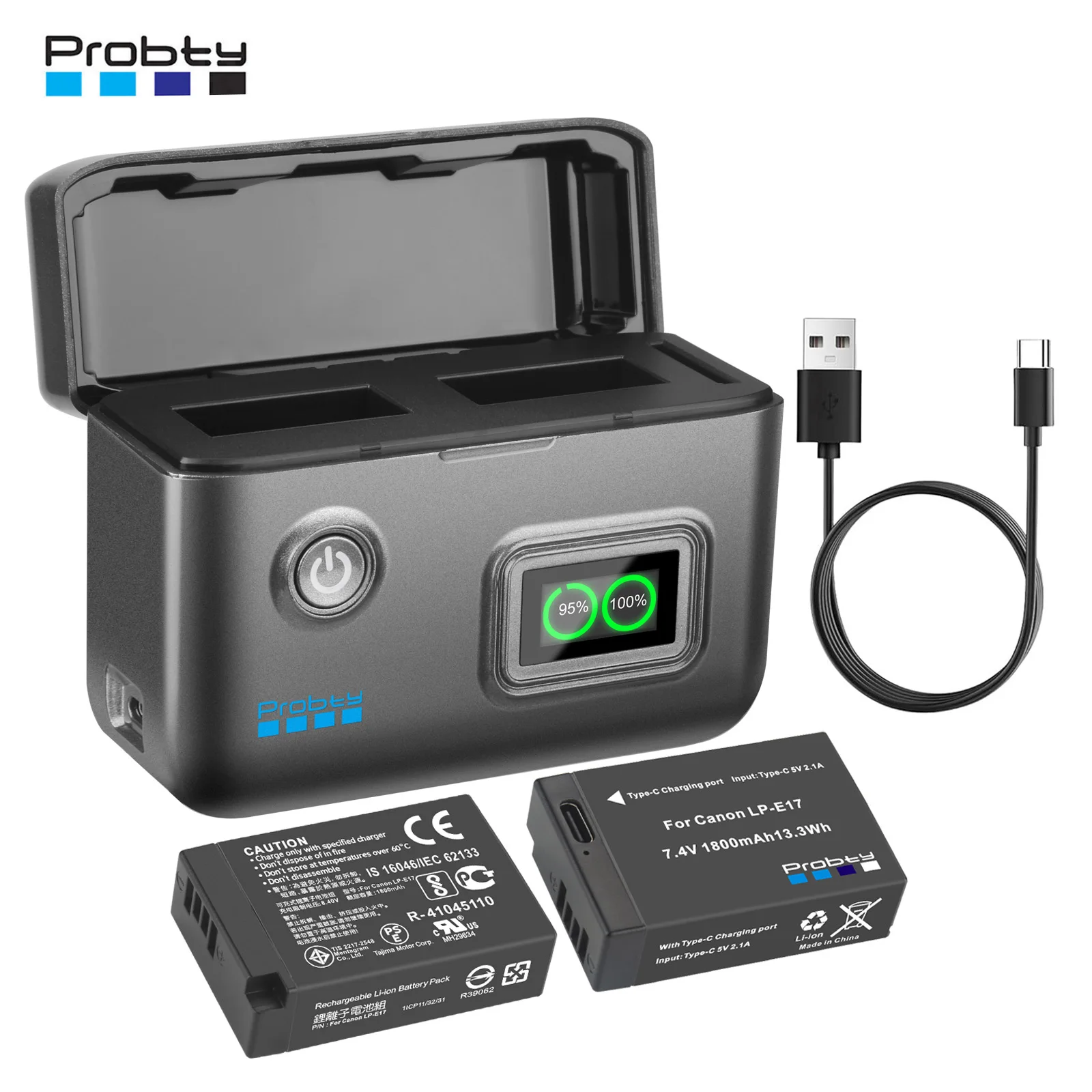 Probty 1800mAh LP E17 LP-E17 Battery with Fast 2-Slot Charger for Canon SL2 SL3 RP 200 250D M3 M5 M6 750D 760D T6i T6s 8000