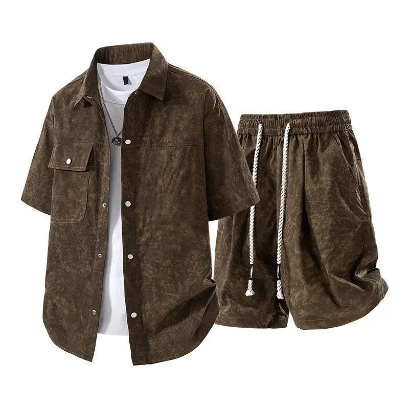 

Men's Shirt Classic Short-sleeved Versatile Handsome Suit Summer Casual Trendy Loose Shorts Sports Two-piece Set for Men