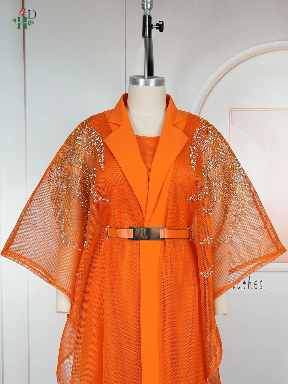 فستان أفريقي H&D للنساء مقاس كبير فستان تركيا فستان قفطان بياقة شال مع زخارف ترتر ذهبي فستان حفلات الزفاف #5