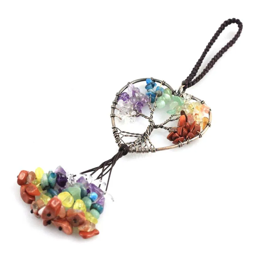 Crystal Chip Stone Tree Life Pendants For Women Natural Chakra Crystal Round Heart Olivary Hanging Car Pendant Home Decoration