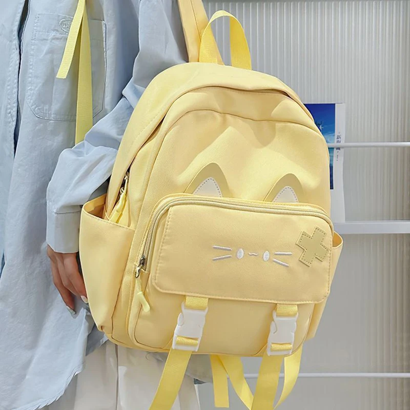 Richme Casual Nylon Backpacks Women 2025 Kawaii Cat Students Commute Mochilas Para Mujer Daily Outgoing Pockets Bag Female