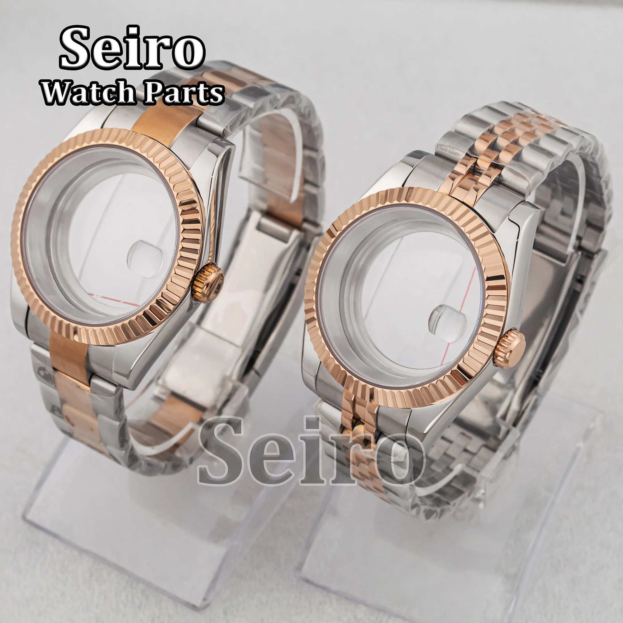 

36/39MM Rose Gold Stainless Steel Watch Case Bracelet 100M Waterproof Sapphire Glass for Datejust NH34 NH35 NH36 Movement Case