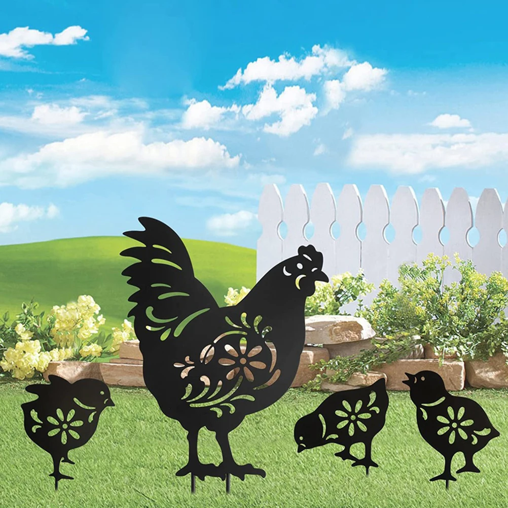 

4pcs Garden Chicken Decoration Durable Acrylic Waterproof Outdoor Yard Animal Figurine Decorations for Lawn Coop Statues