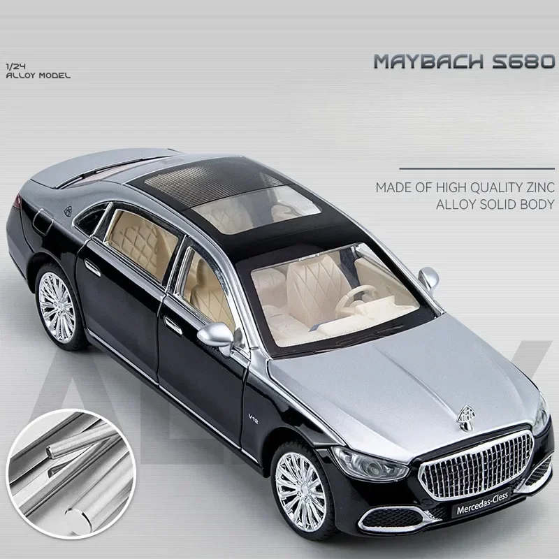 Diecast Simulation 1:24 Maybach S680 Alloy Car Model Kids Boys Toys Vehicles With Sound And Light Collective Miniature Voiture