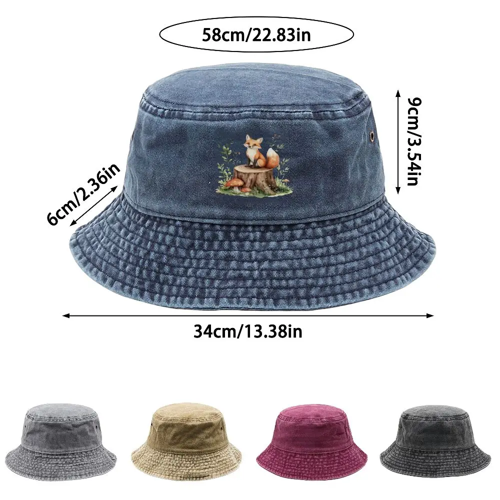Washed Fox Forest Scene Bucket Hat Viscose Washable Breathable Lightweight Outdoor Fishing Beach Vacation Birthday Gift for Wome