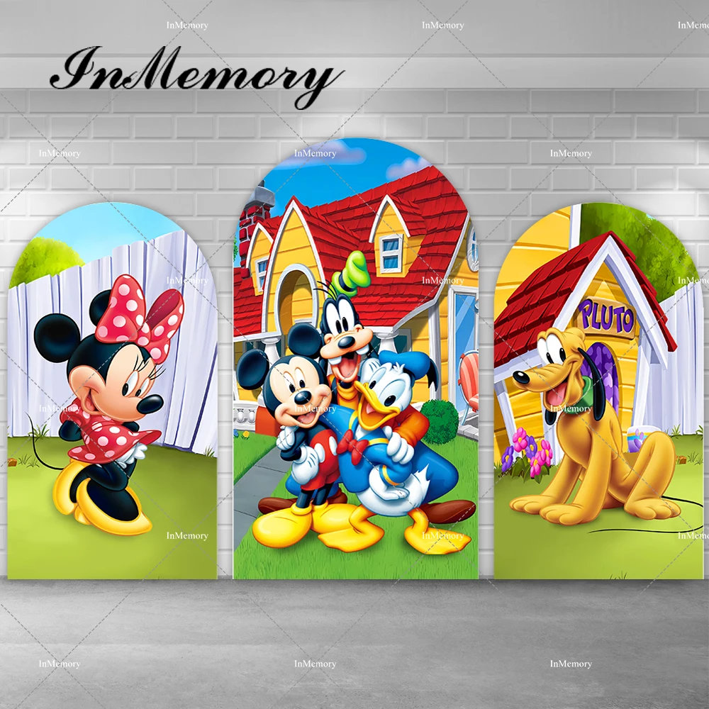 Cartoon Mickey Minnie Clubhouse Chiara Arch Backdrop For Photrgrahy Boys Birthday Party Backgrounds Double-sided