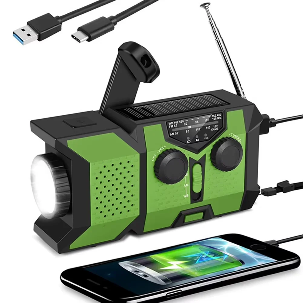 

Emergency Hand Crank Radio Solar Powered Radio with Power Bank SOS Alarm LED Flashlight AM/FM/WB Weather Radio Portable Lantern
