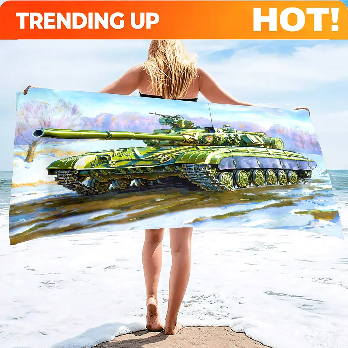 Custom Beach Towel Oversized,Thick Sand Free Microfiber Beach Towel Tank Print, Super Absorbent Quick Dry Swim Beach Towels For