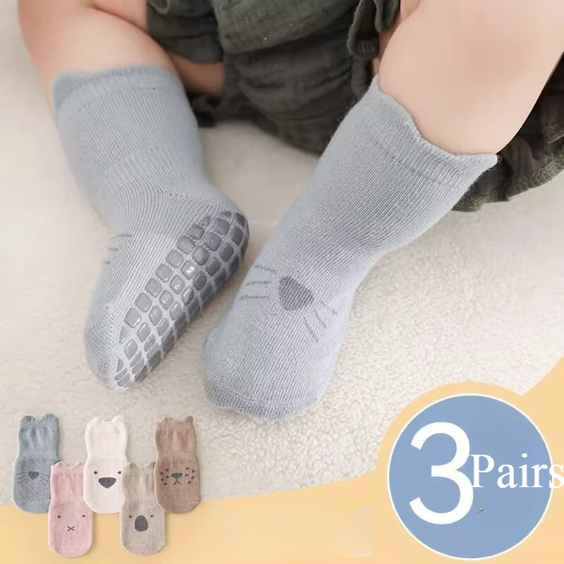 3/5/1Pairs/Lot Baby Socks Infant Newborn Anti-Slip Cotton Floor Socks For Girls Boys Cute Unisex Rubber Grips Toddler Socken