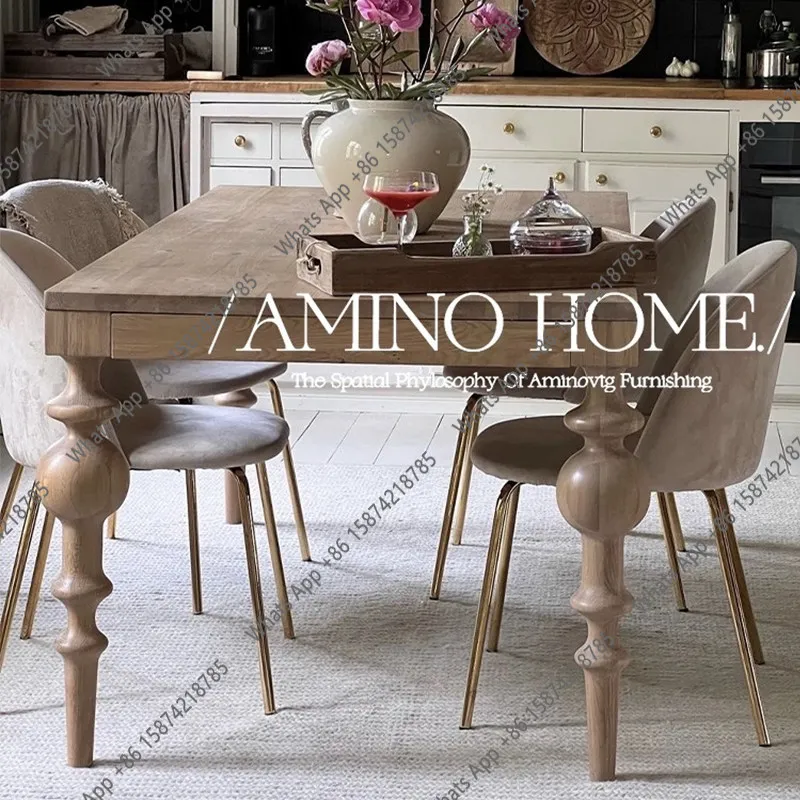 

French medieval solid wood dining table Home retro dining room table Rectangle Shimadai American simple log long table