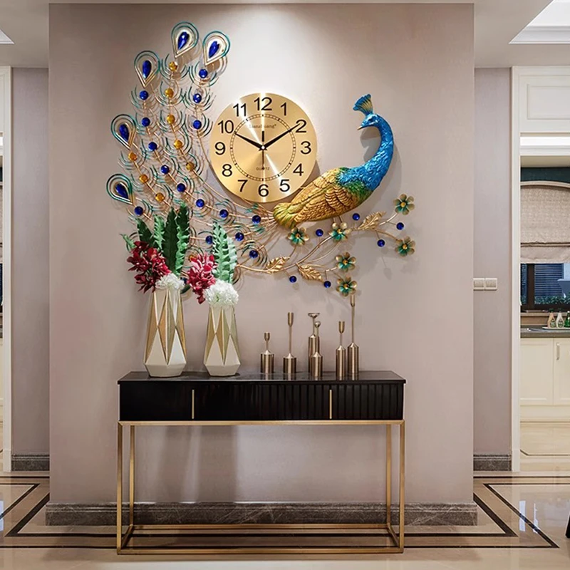 

Creative Simple Wall Clocks Luxury Art Mural Modern Peacock Wall Watch Restaurant Nordic Reloj Pared Living Room Decoration