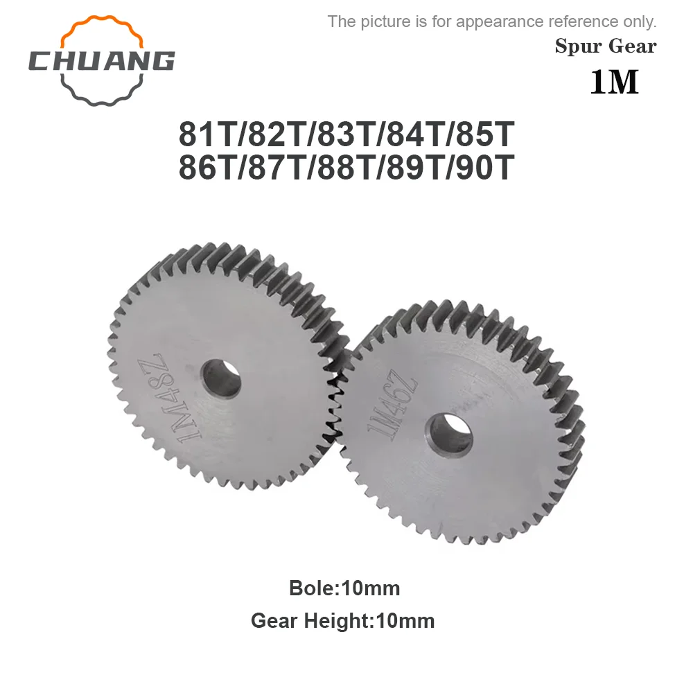 1M Spur Gear 81/82/83/84/85/86/87/88/89/90Teeth 10 mm Process Hole Gear Wheel Low Carbon Steel Material Flat Gear