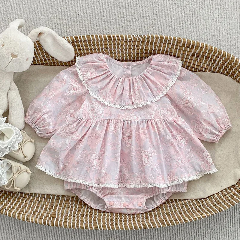 2026 New Spring Infant Baby Girls Jumpsuit Long Sleeved Cotton Printed Newborn Baby Girls Bodysuits 0-24M Children Clothes