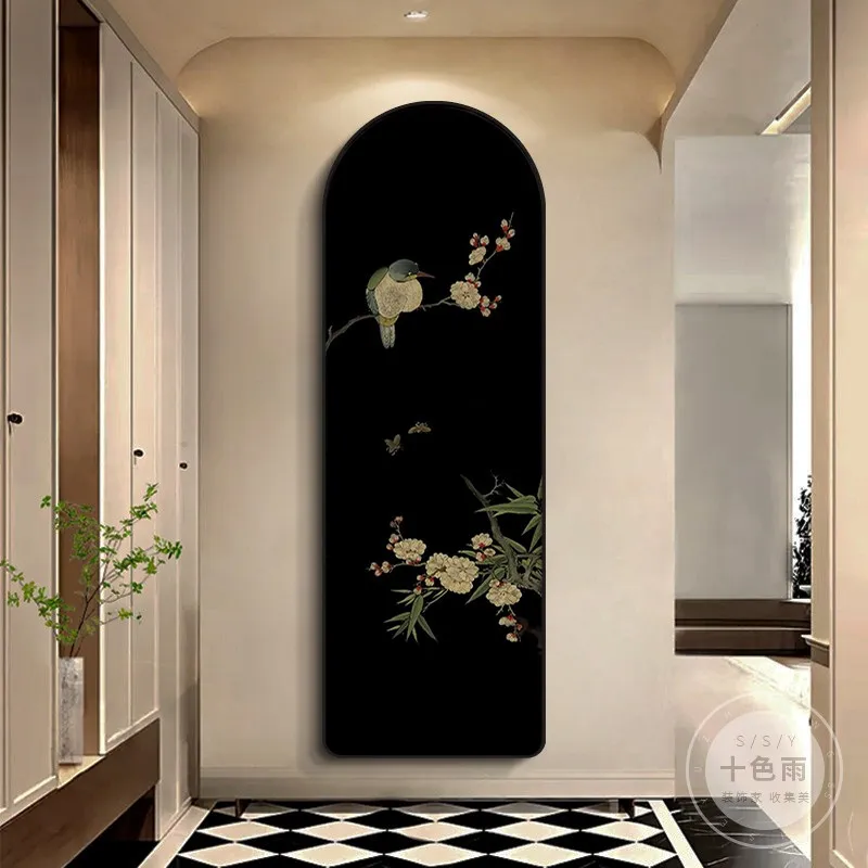 Middle ancient style entrance hall decoration painting arched flower and bird living room background wall mural corridor