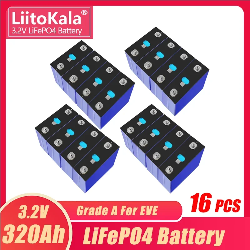 

16PCS LiitoKala 3.2V 320Ah Lifepo4 Battery Cell Lithium Iron Phosphate Solar RV Grade A DIY 12V 24V 48V RV Boat Home Energy