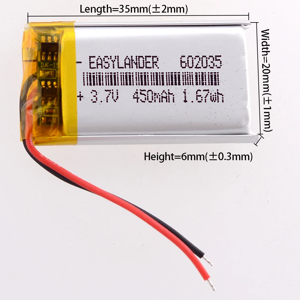 Silicone Wires 3.7V 450mAh​ 602035 Rechargeable Lithium Li-ion Polymer Battery For GPS Car Redmi Buds 4 Vitality Edition 062035