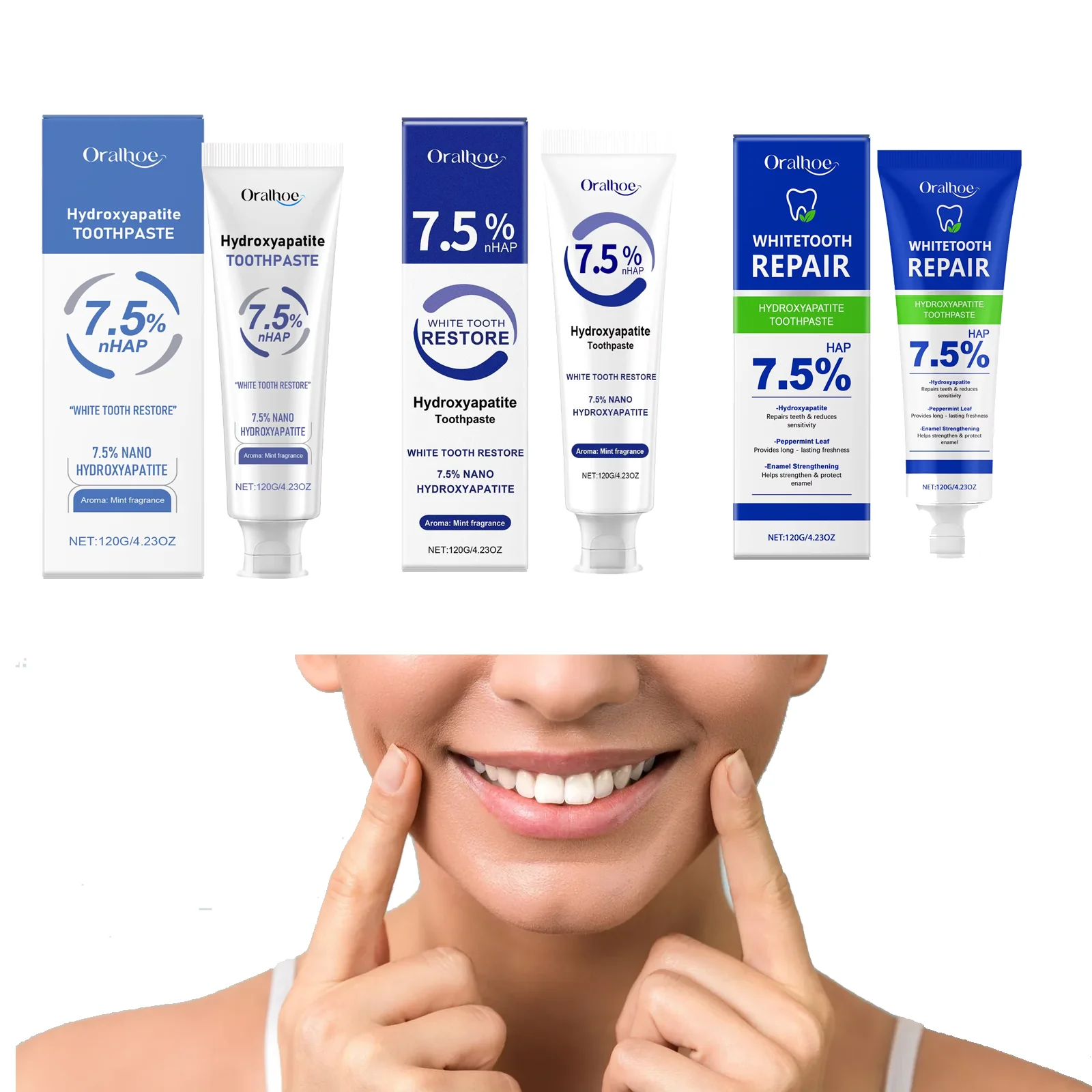 120g Hydroxyapatite Mint Toothpaste Breath Refreshing Brighten Tooth Plaque Stain Removal Gum Repair Teeth Whiten Toothpaste