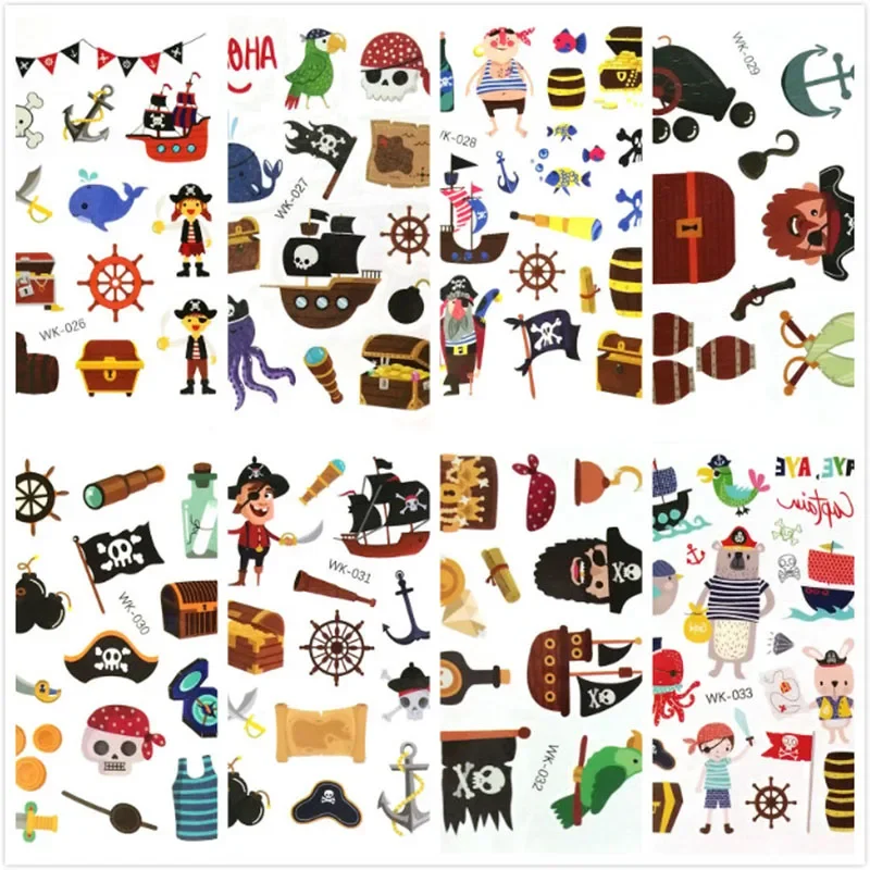 Cartoon Pirate Temporary Tattoo Fake Tattoos Body Art Sticker Kids Children Party Decor 10pcs/lot