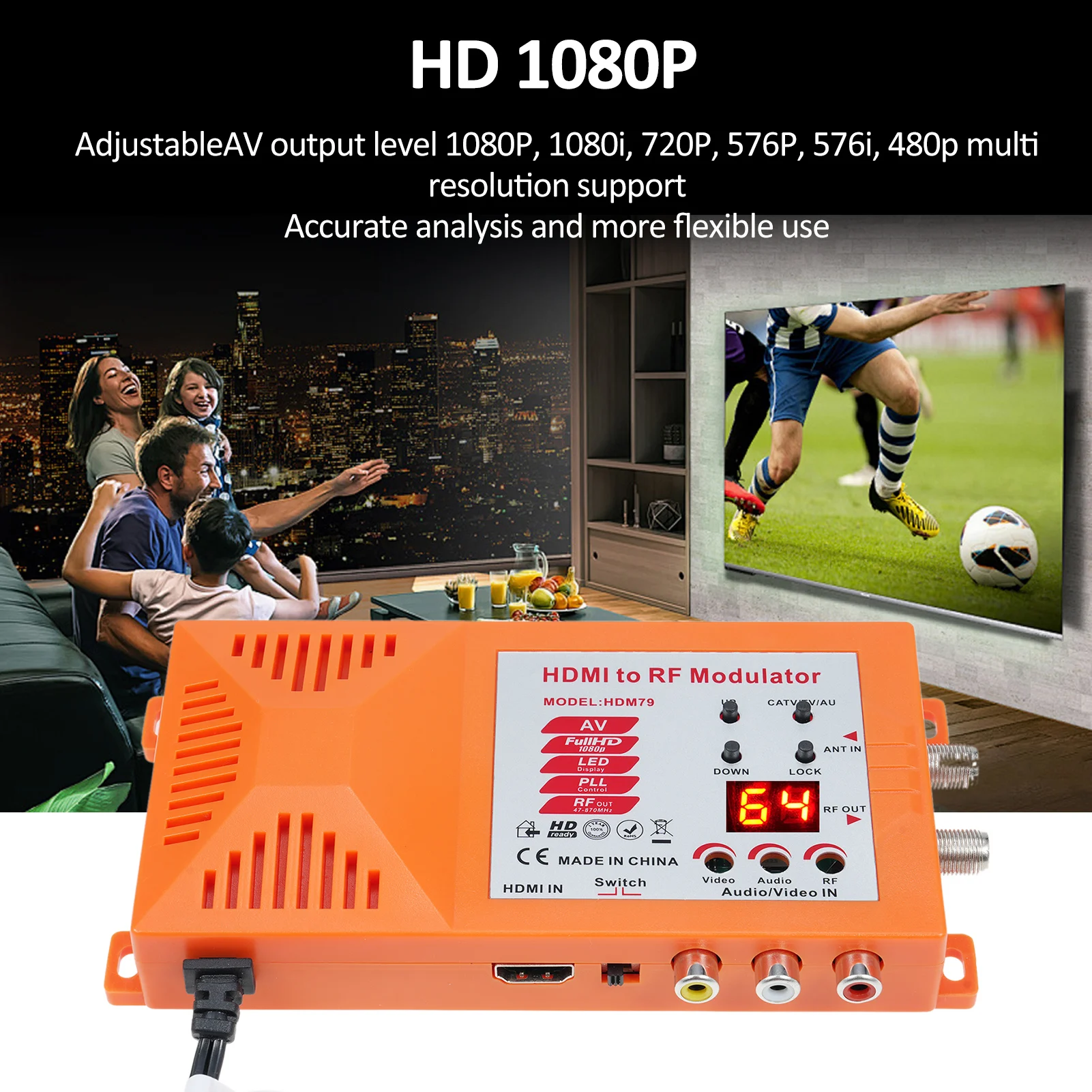 TV/AV to RF Modulator Coaxial UHF Converter Adapter w/ANT & Channel Switch for Gaming Laptop Blu-ray HD Digital AV Video