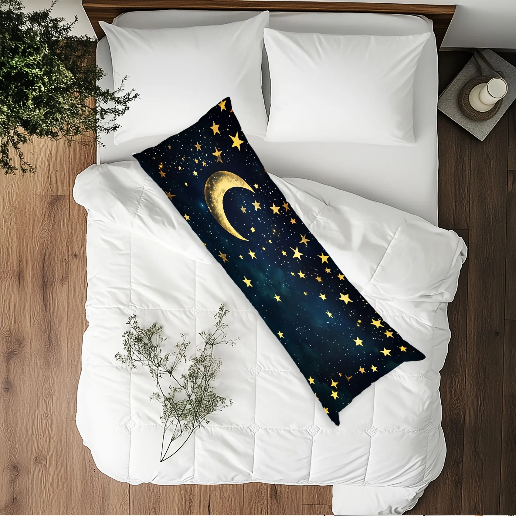 One Sky, Moon, and Stars Design Printed Pillowcase, Measuring 50.8 cm X 137.16 cm, Ideal for Home Decor, Body Pillows, and Bedsi