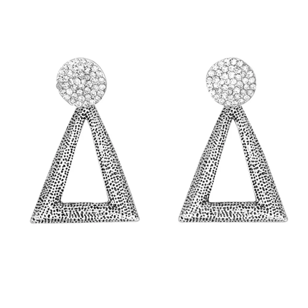 Picture: Latest New Popular European Styles Metal Hollow Open Exaggerate Geometric Triangle Pendant Stud Delta Earrings For Women