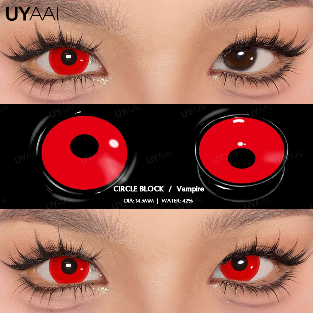 UYAAI 1 Paar Cosplay weiße farbige Kontaktlinsen, schwarze Linsen, Halloween-Schönheit, Make-up-Linse, Vampir, rote Linsen, Anime Colorcon – Detail 9