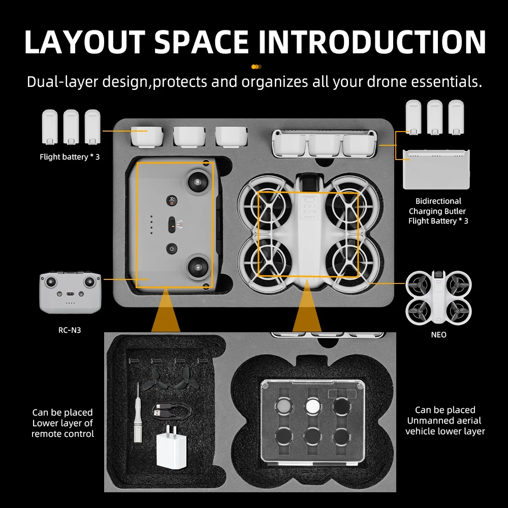 BRDRC Waterproof Case for Neo Drone RC 3 Remote Controller Storage Box Explosion Proof Carrying Case With Shoulder Straps