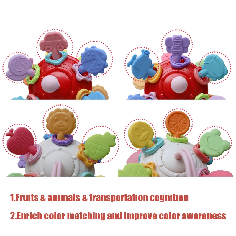 Montessori Baby Toys 0 12 Months Rotating Rattle Silicone Teething Toys Ball Grasping Activity Development Baby Sensory Toy