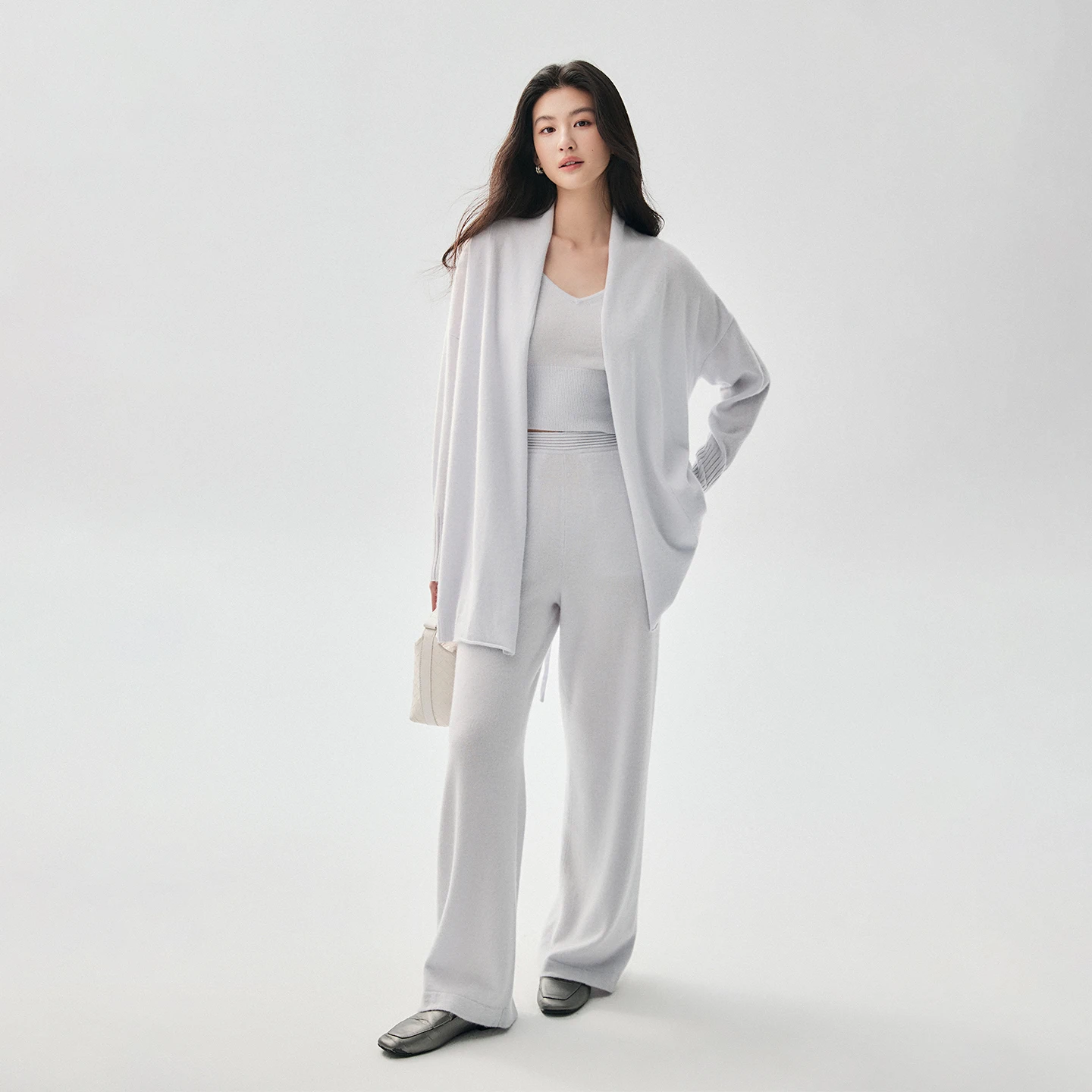 CHICUU Women 100% Cashmere Cardigan Vest Pants Suit High Quality Cardigan Sweater Wide Leg Pants V-neck Vest Knitwear Autumn view 3