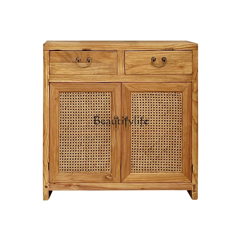 

Solid wood wabi-sabi wind rattan storage cabinet antique storage cabinet