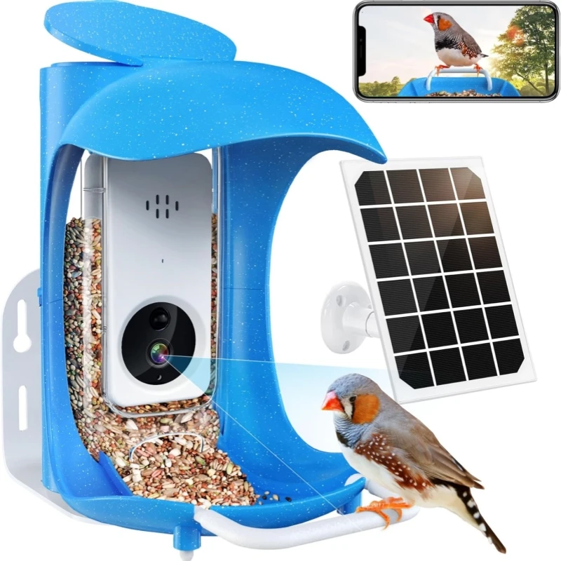 Smart bird feeding camera with solar panels, free AI to identify bird species, automatically capture bird videos, ideal gift