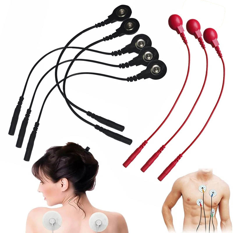5Pcs Standard Electrode Lead Wires Cables Wires DC Head 2mm Snap 3.5mm Plug For Tens/Ems Massager Therapy Electrode Gloves