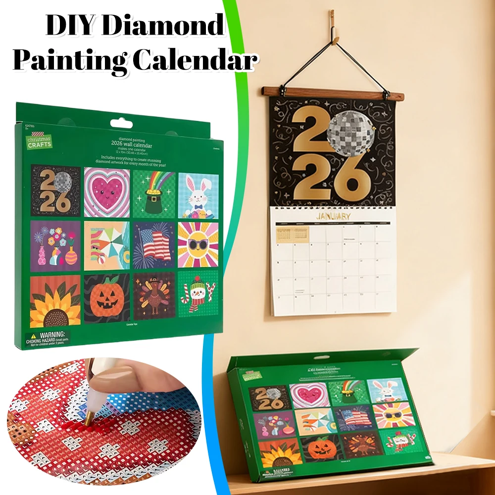 

2026 DIY Diamond Painting Calendar 12 Month Full Drill Diamond Painting Craft Wall Calendar with To Do List Home Office Calendar
