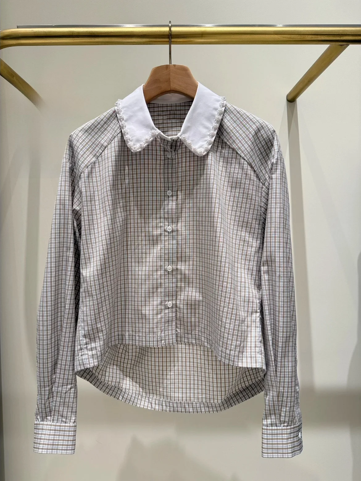

HEIDD S Autumn Winter Pearl Flower Collar Plaid Long Sleeve Shirt Front Short Back Long Cotton Casual Fit Breathable Women's ...