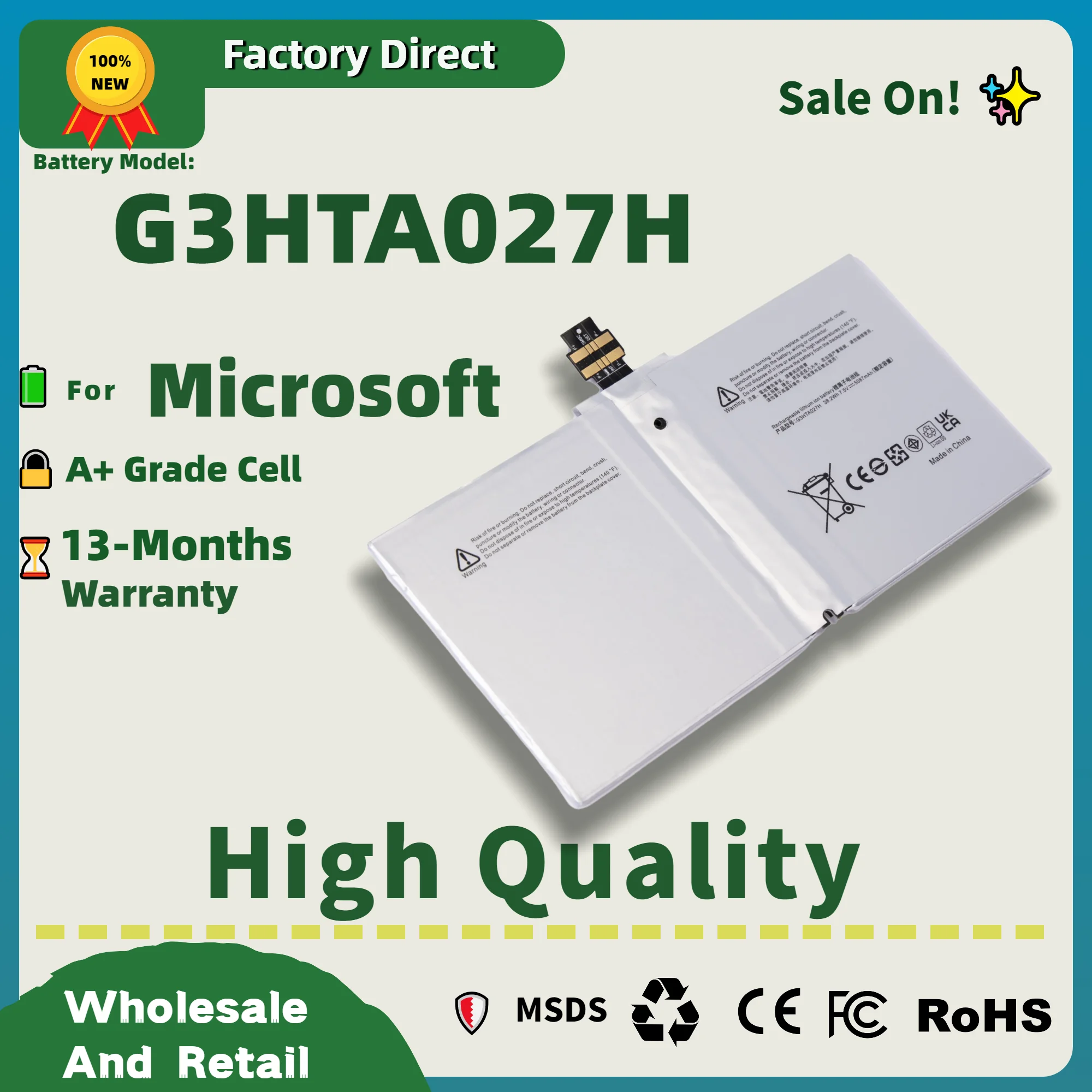 Factory Direct! G3HTA027H DYNR01 Laptop Battery For Microsoft Surface Pro 4 1724 12.3