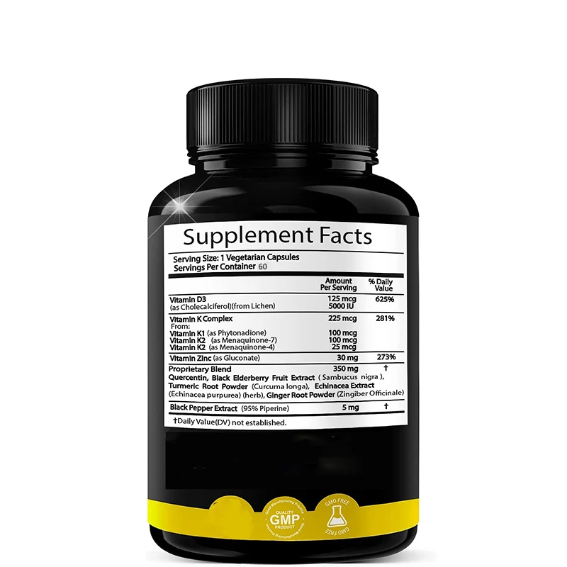 Vitamin D, K2, K1, Zinc, Quercetin, Elderberry, Turmeric, Ginger, And Echinacea Whole Foods Supplement 8-in-1