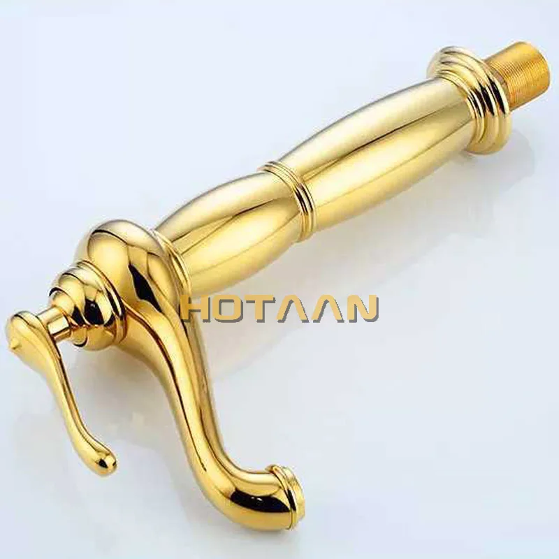 Copper Gold Basin Faucet Deck Mount 1 Hole Mixer Tap Hot Cold Water Bathroom Sink Vessel Faucet YT-5062-G
