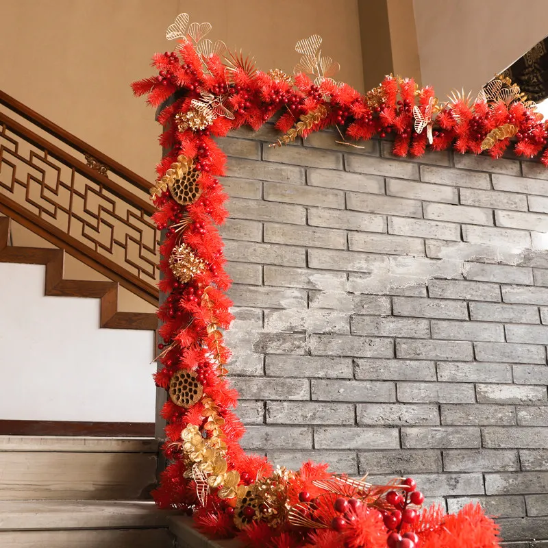 Red Chinese New Year pendant Spring Festival New Year's Day rattan escalator decoration Hotel window layout