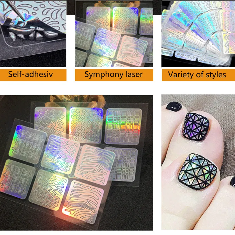 

12/24 Laser Hollow Nail Stencil Stickers Transfer Guide Template Heart Star Nail Art Template Decals Nail Decoration Sticker