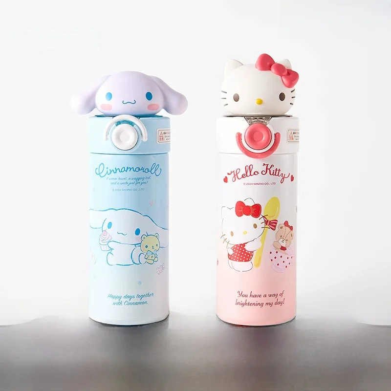 サンリオ-ステンレス製水筒-450ml-おしゃれなサーモスカップ-ストロー付き-水漏れ防止-保温保冷-飲料容器
