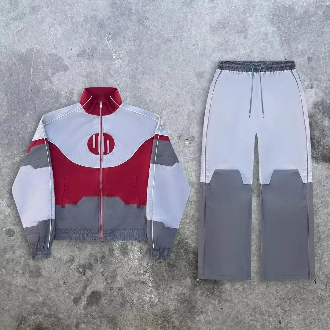 Vintage Tracksuit  Color Block  Men Women 2 Piece Set Retro Zip Up Stand Collar Jacket Harajuku Baggy Pants Casual Sportswear