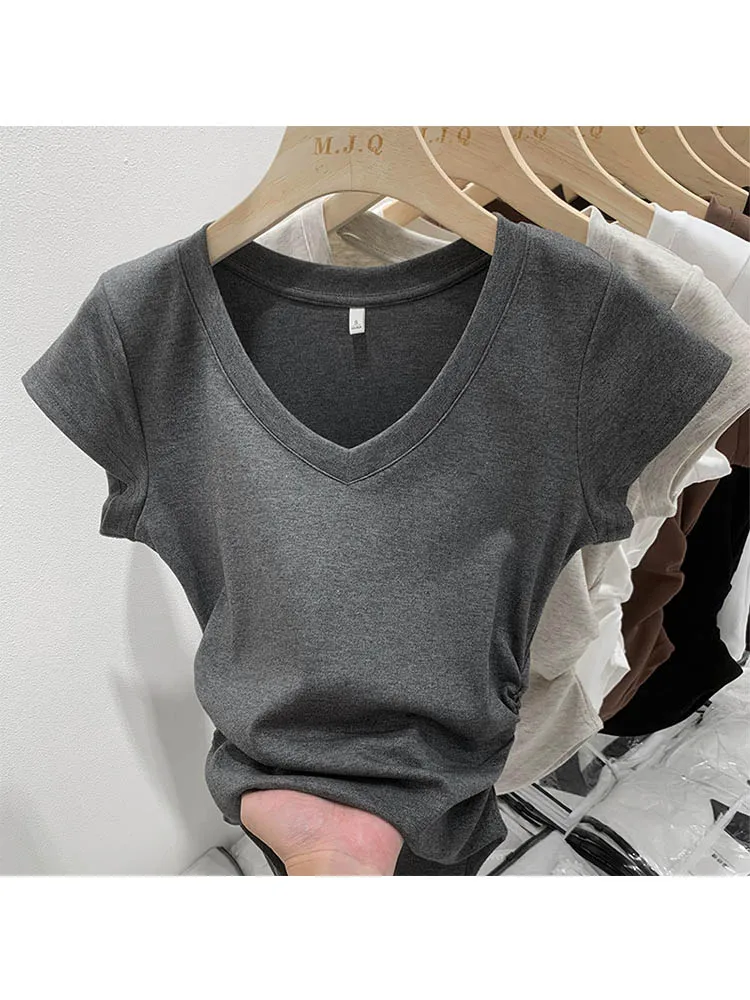 New Summer Top Sexy T Shirt Women Elasticity T-Shirt Korean Style Woman Clothes Slim Tshirt Female Skinny Short Sleeve Tops Tee