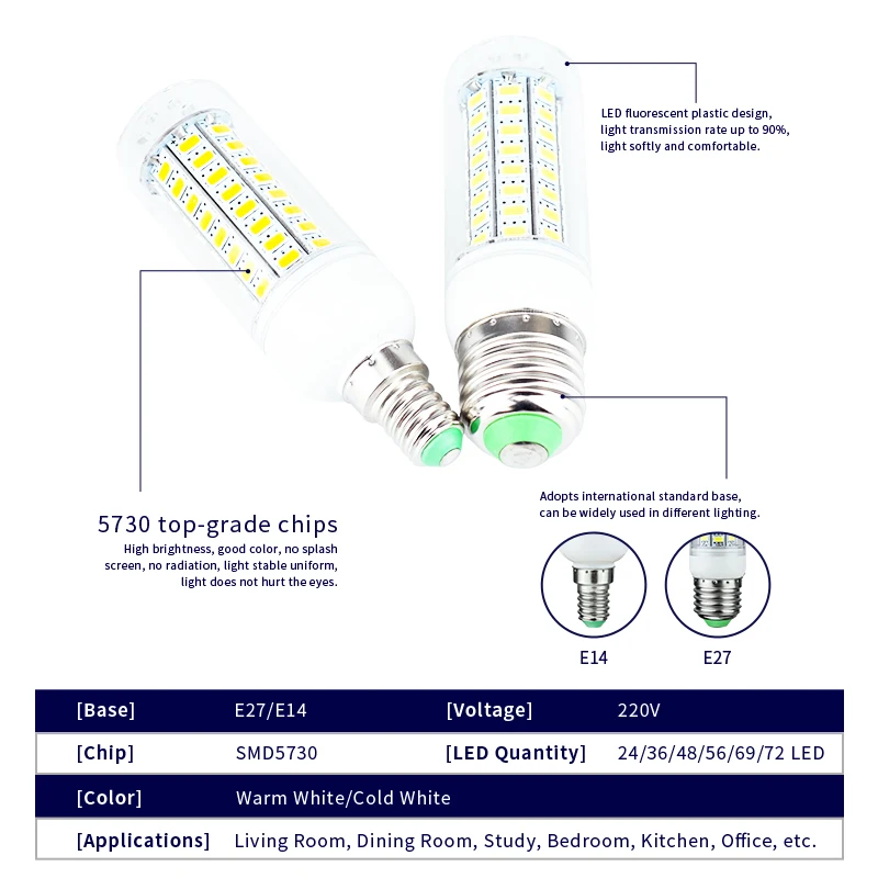 Светодиодсветодиодный лампа-Кукуруза E27 E14 24 36 48 56 69 72 LED s SMD 5730 220V, светодиодная лампа, люстра, светодиодный светильник свеча, лампа