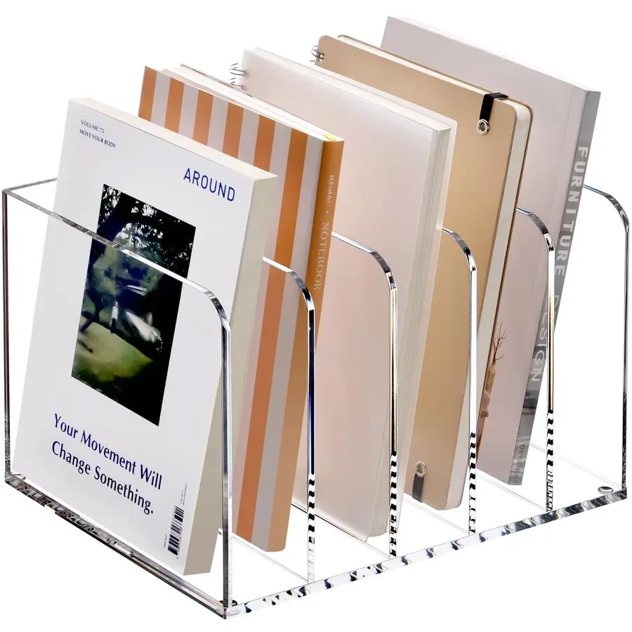 

Acrylic Magazine Holder,Clear Desk Organizer Vertical File Sorter Holder Stand for Notebook,Paper,Envelope,Magazine, Book Storag
