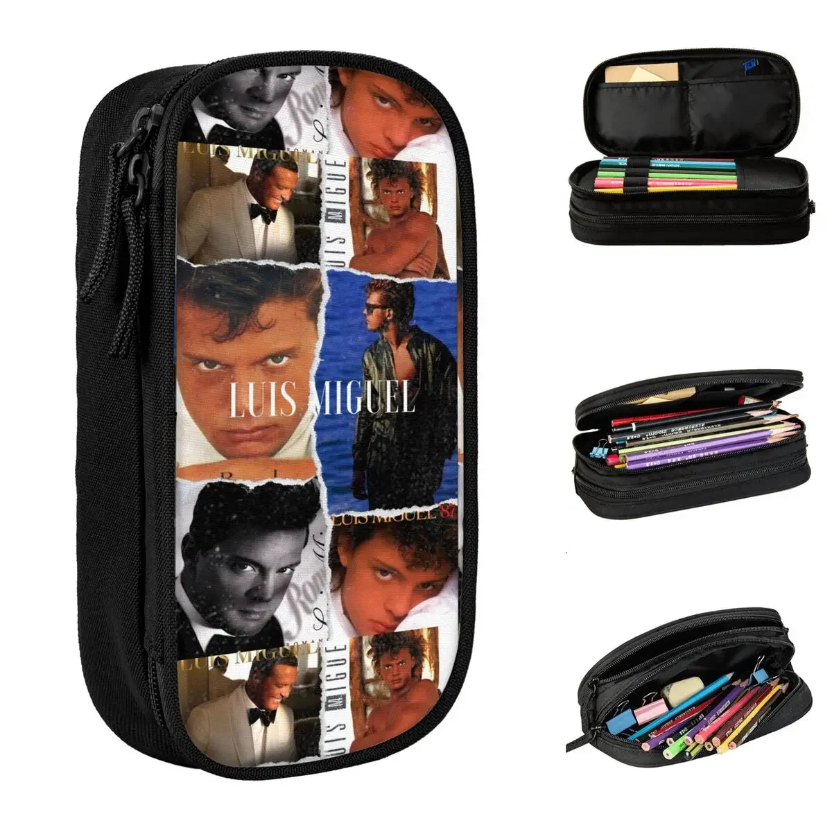 Retro Luis Miguel Albums Pencil Case Double Layer Large-capacity For School Mexican Artists Pencil Bag Gift