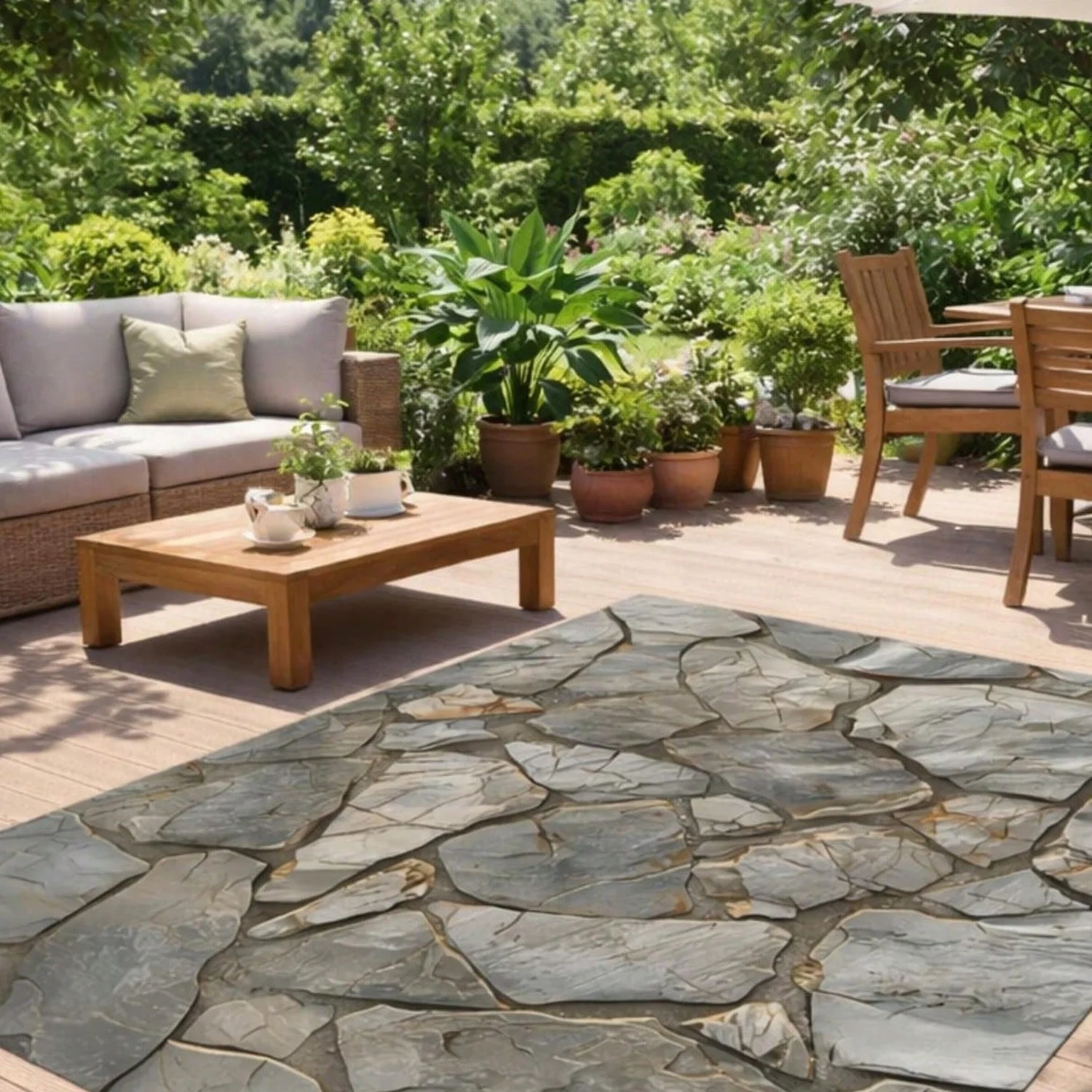 Outdoor Carpet, Stone Pattern Design, Patio Carpet, Garden Carpet, Deck Carpet, Terrace Decoration, Waterproof Outdoor Carpet, Stone-Patterned Floor Appearance Patio Mat.